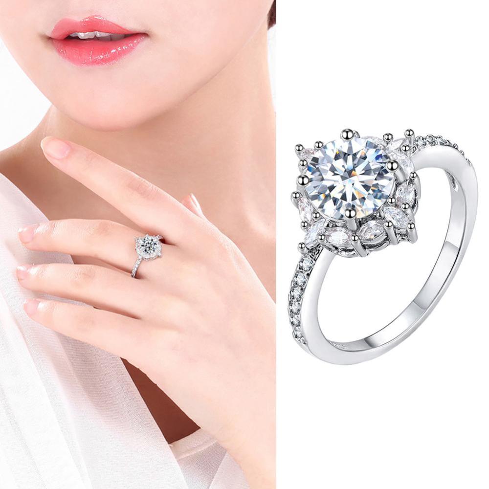 Timekey Cincin Wanita Hias Batu Sapphire Putihberlianzircon Untuk Pertunanganpernikahan A3K5