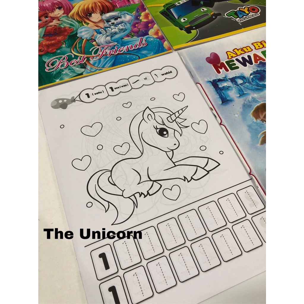 791 - Buku Mewarnai Anak Belajar Berhitung Activity Book Unicorn Tayo Little Pony BTS BT21 Army Kore