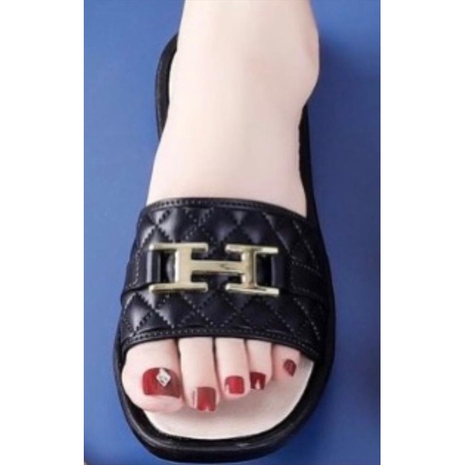 Sandal Slop Jelly Wanita Ban Gesper H Sol Bear Super Mewah Keren Elegant Import Mokaya / Size 37-41 (2199-91)-hitam