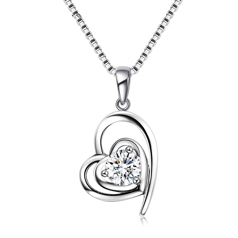 [Ready Stock]Fashion New Personalized Love Diamond Pendant Silver Necklace