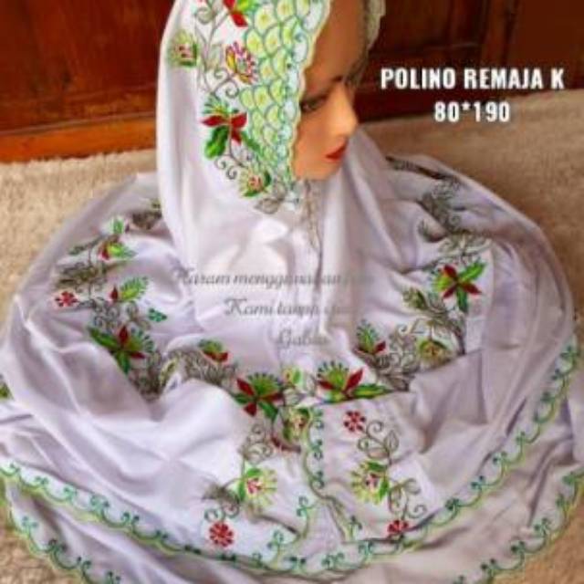 Mukena Bordir Lajuran/Terusan Bahan Polino Usia Remaja Tanggung