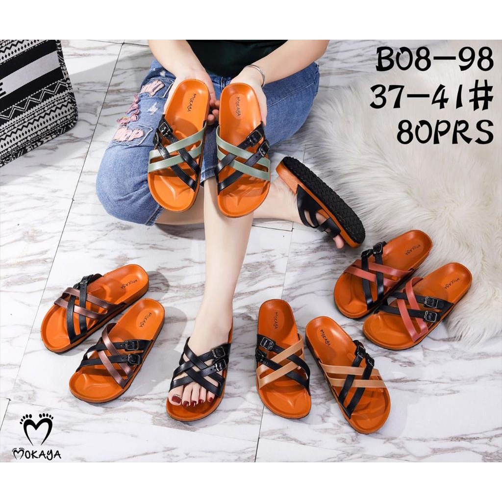 Sandal Slop Wanita Jelly Ban Tali Silang Mix Warna Ada Gesper Super Keren Elegant Import Mokaya / Size 37-41 (B08-H3/B08-98/8038-1A)