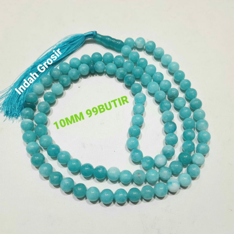 TASBIH BATU NATURAL AQUAMARINE VARIAN 33BUTIR 99BUTIR 8MM 10MM ORIGINAL