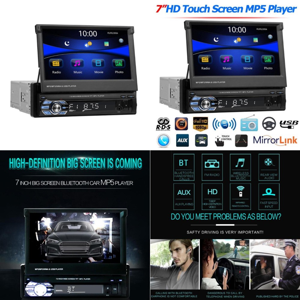 VODOOL Tape Audio Mobil MP5 Media Player Monitor LCD 7 Inch FM Radio Bluetooth 4.0 - SMW9601 - Black