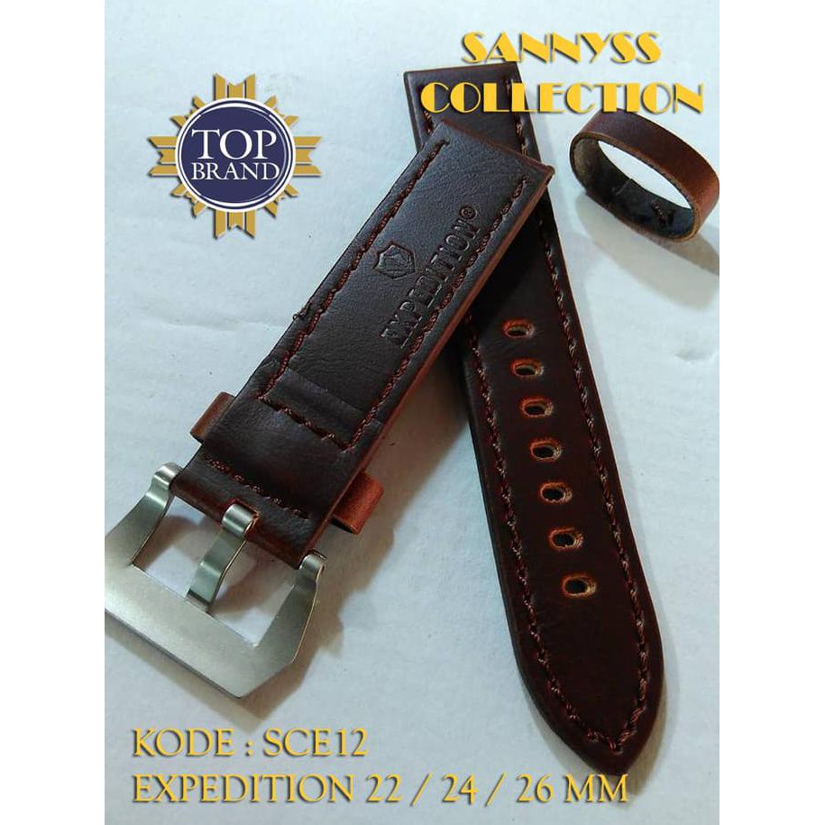 Strap Tali Jam Expedition Kulit 22 - 24 - 26 Mm Coklat - Coklat Tua V31 Original