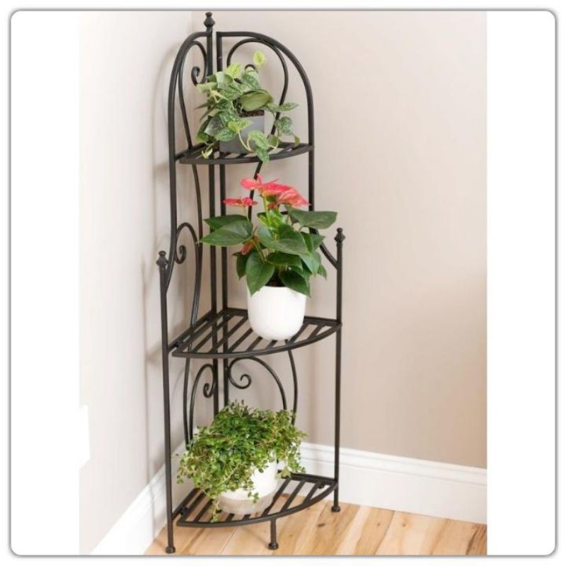 Rak standing pot bunga besi sudut ruangan