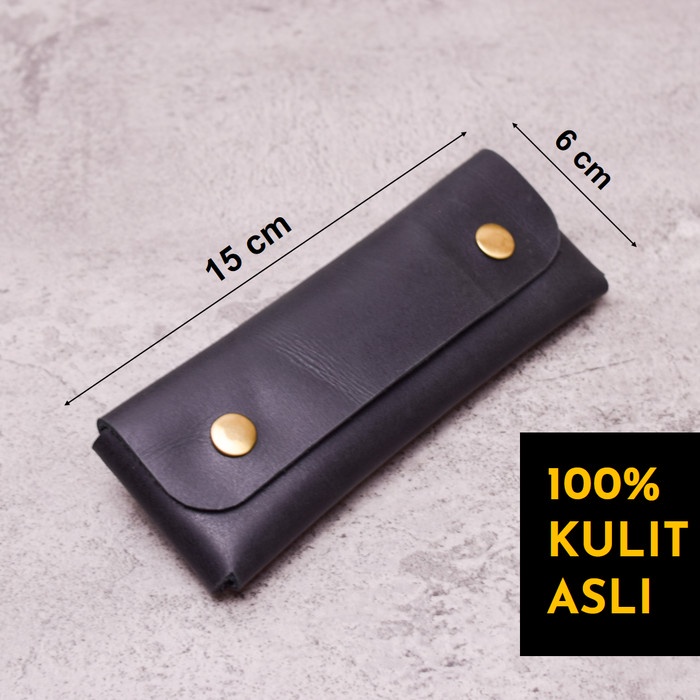 

Mudah Leather Pen Case Tempat Pensil Kulit Asli Warna Hitam Leather Goods Murah