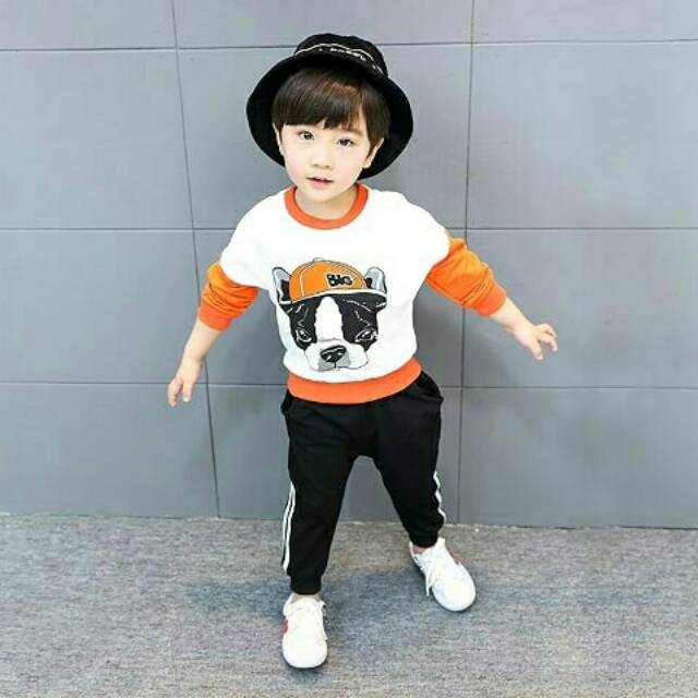 

BAJU ANAK BAYI SETELAN ANAK BAYI LAKI TRAINING CELANA PANJANG LENGAN PANJANG SET FRENCH BULLDOG WHITE ORANGE