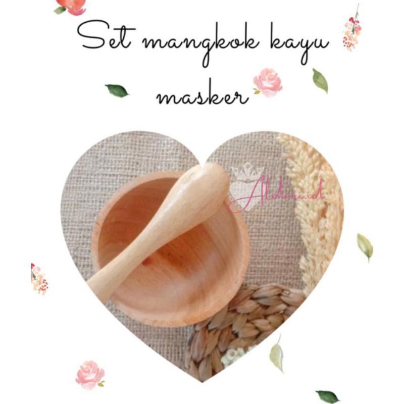 Set mangkok masker kayu (1 set) mangkok + sendok