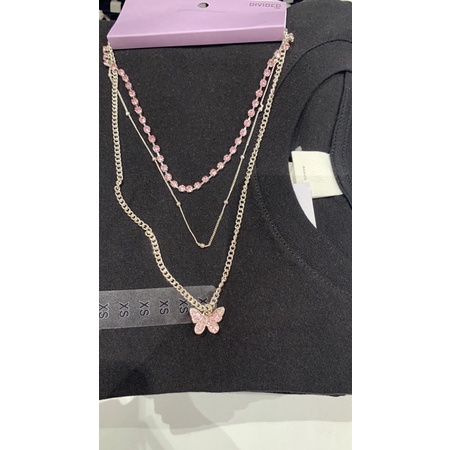 kalung 3 layer kupu kupu HnM ori