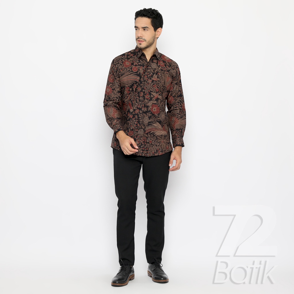 BATIK PRIA LENGAN PANJANG Kemeja Hem Slimfit Premium Motif Burung Warna Hitam 721015 CAP 72 - Baju Kemeja Atasan Pakaian Setelan Batik Pria Cowok Laki Laki Remaja Keluarga Kantor Lengan Panjang Modern Slimfit Slim Fit Premium Kekinian