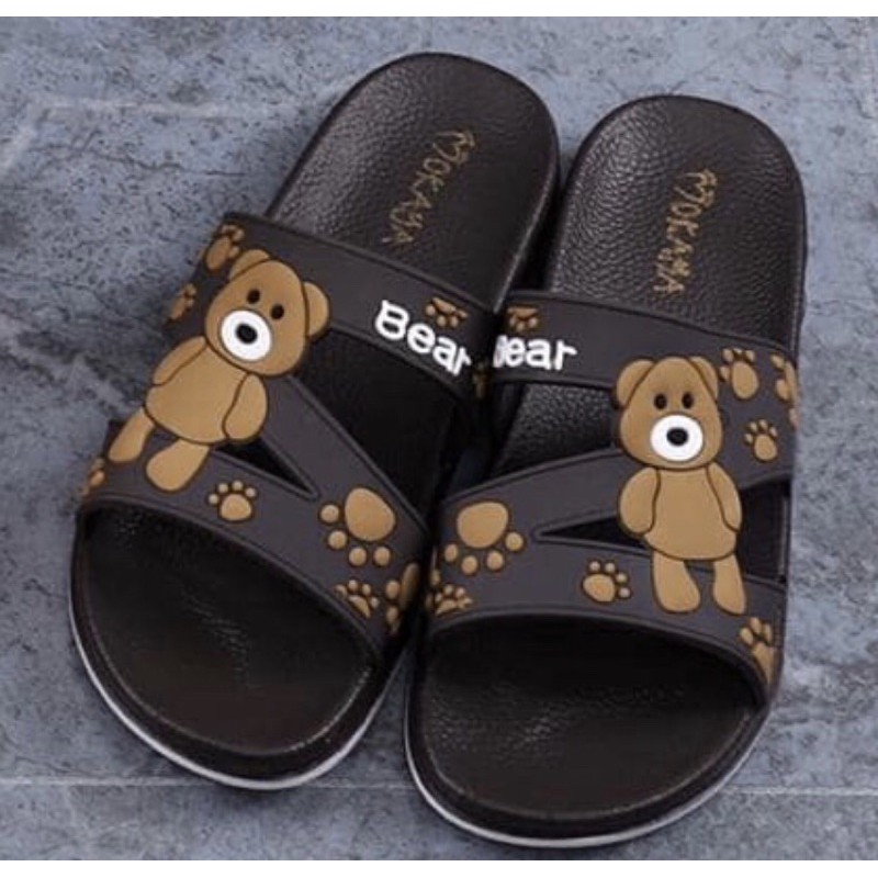 Sandal slop Jelly wanita zigzag motif bear cute cantik keren Import Mokaya / size 37-41( 2059-B-2Ag4)-Coklat Tua
