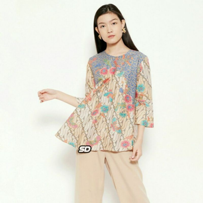 tey-17 Batik wanita ASJ SA HRB026 Kenongo Kemeja Tosca Pendek-Netral
