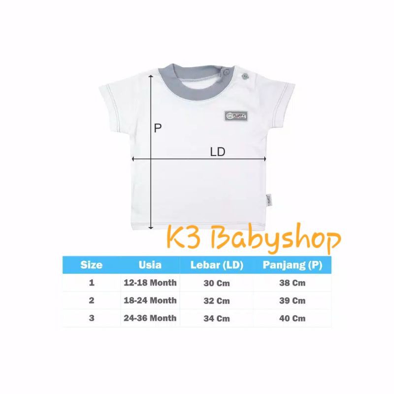 Oblong pendek bis rib fluffy seri abu grey putih white kaos bayi anak SNI