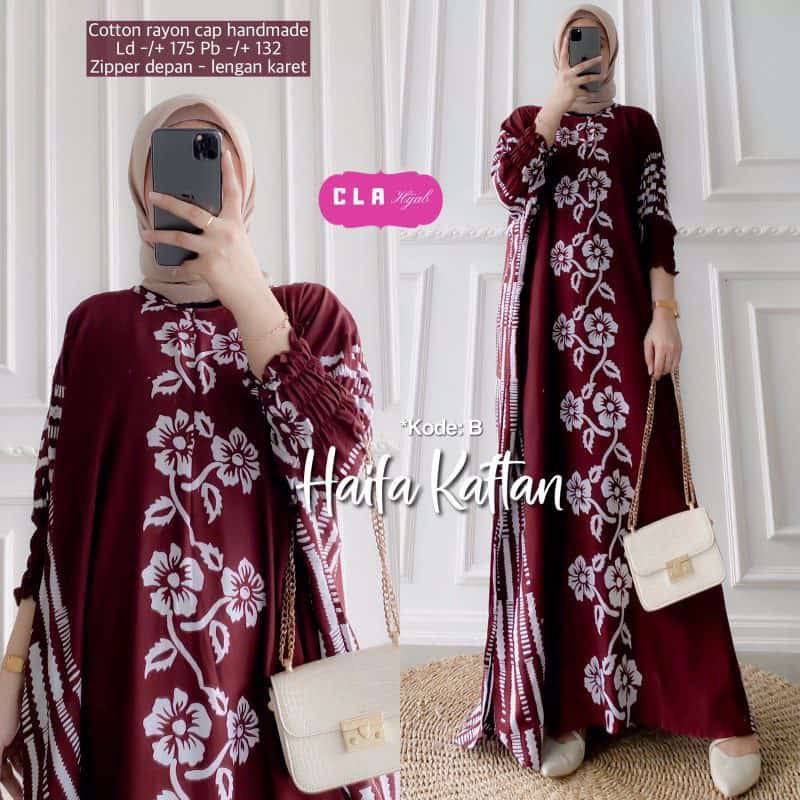 Gamis Kaftan Wanita Jumbo Batik Eksklusif Cap Encim Haita Kaftan Busui Resleting / Gamis Rayon Gamis Arabian