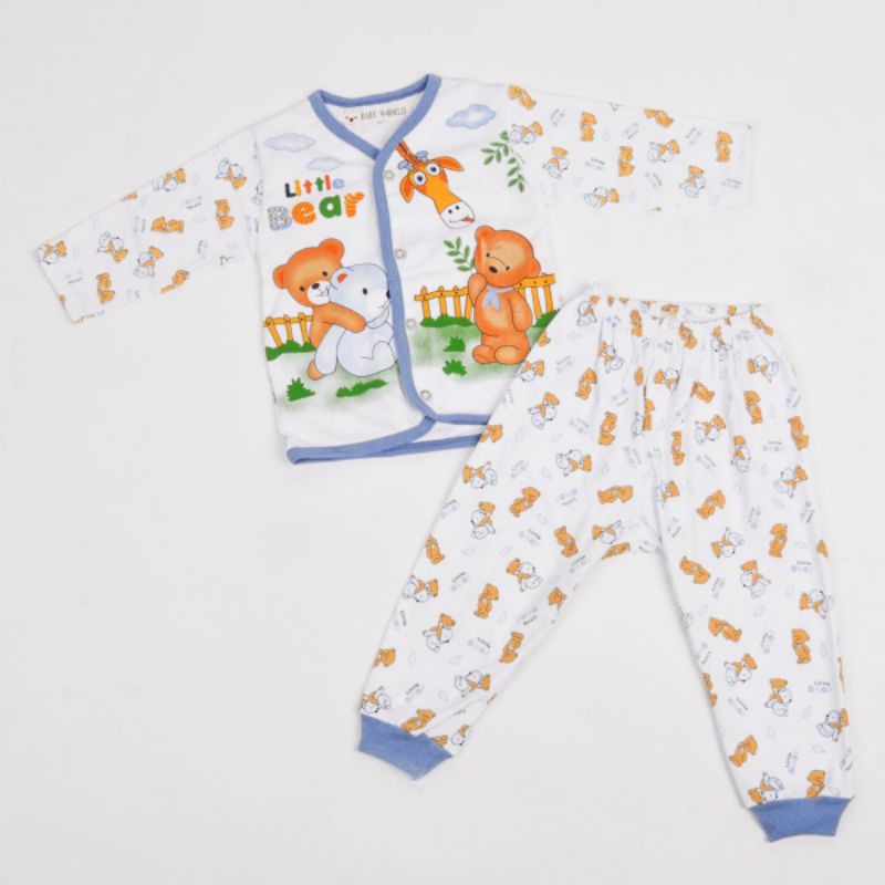 setelan baju anak perempuan 1-2 tahun motif little bear dan jerapah lengan panjang celana panjang