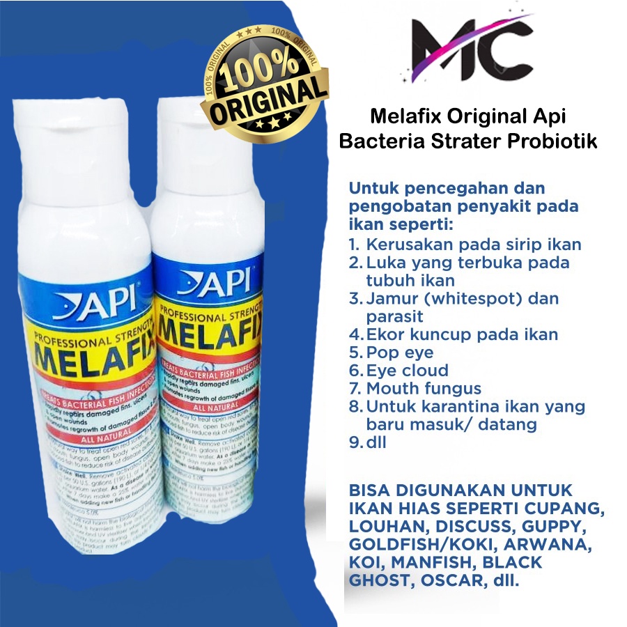 Obat Ikan Melafix Original Ori API 100 ml Ikan Cupang Hias Guppy Koi Koki Louhan Chana Discus Arwana Kebutuhan Aquarium Aquatic