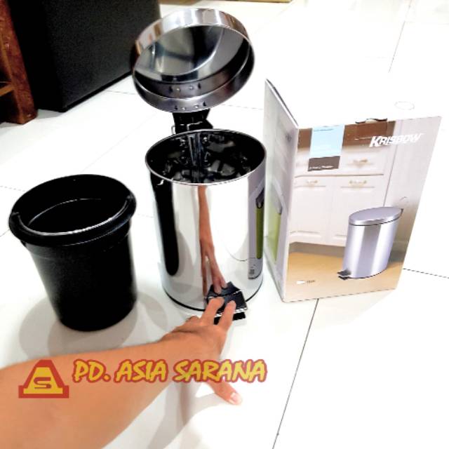 Tempat Sampah Stanlees Steel Bulat Injak 3 Liter Krisbow / Tong Sampah / Dustbin