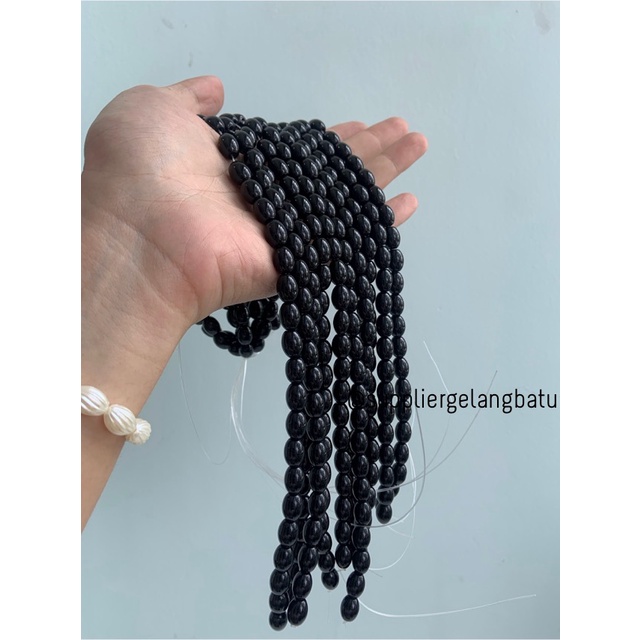 batu alam Penden tabung Black Onyx 8 x 10 mm giok akik indian putih