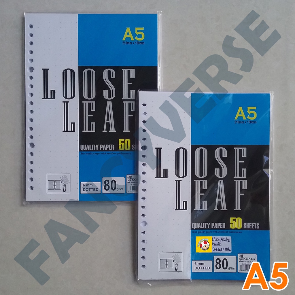 

Loose Leaf Binder A5 Isi 50 Lembar Putih Dotted / Kertas Binder