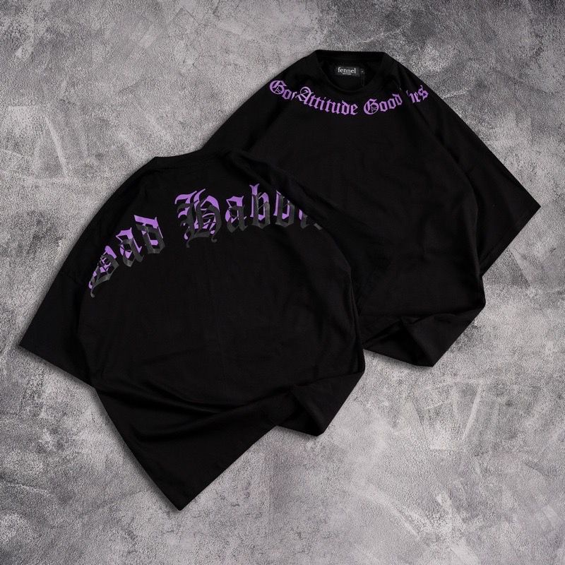 GSC - Baju OVERSIZE BAD HABBITS FONT / Kaos Oversize Terbaru-hitam font ungu