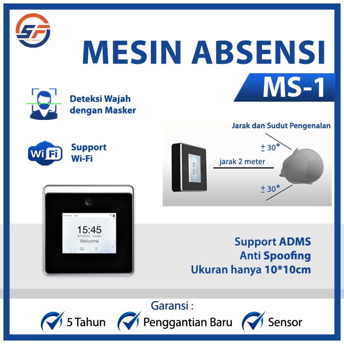 Mesin Absensi Wajah Masker MS-1 Terlaris Absen Face Bisa WiFi dan ADMS ORIGINAL TERMURAH