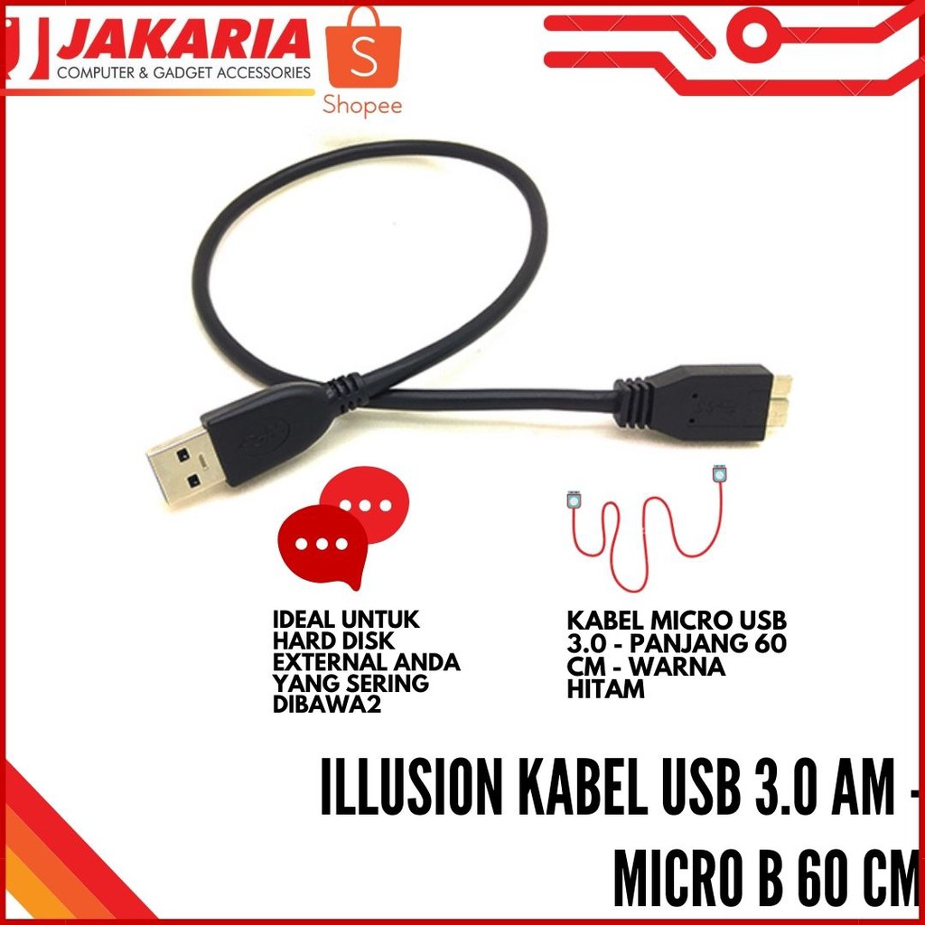 Konektor / Kabel Hardisk Eksternal &amp; Micro Usb Murah Berkualitas - Illusion 3.0 AM Micro B 60 cm