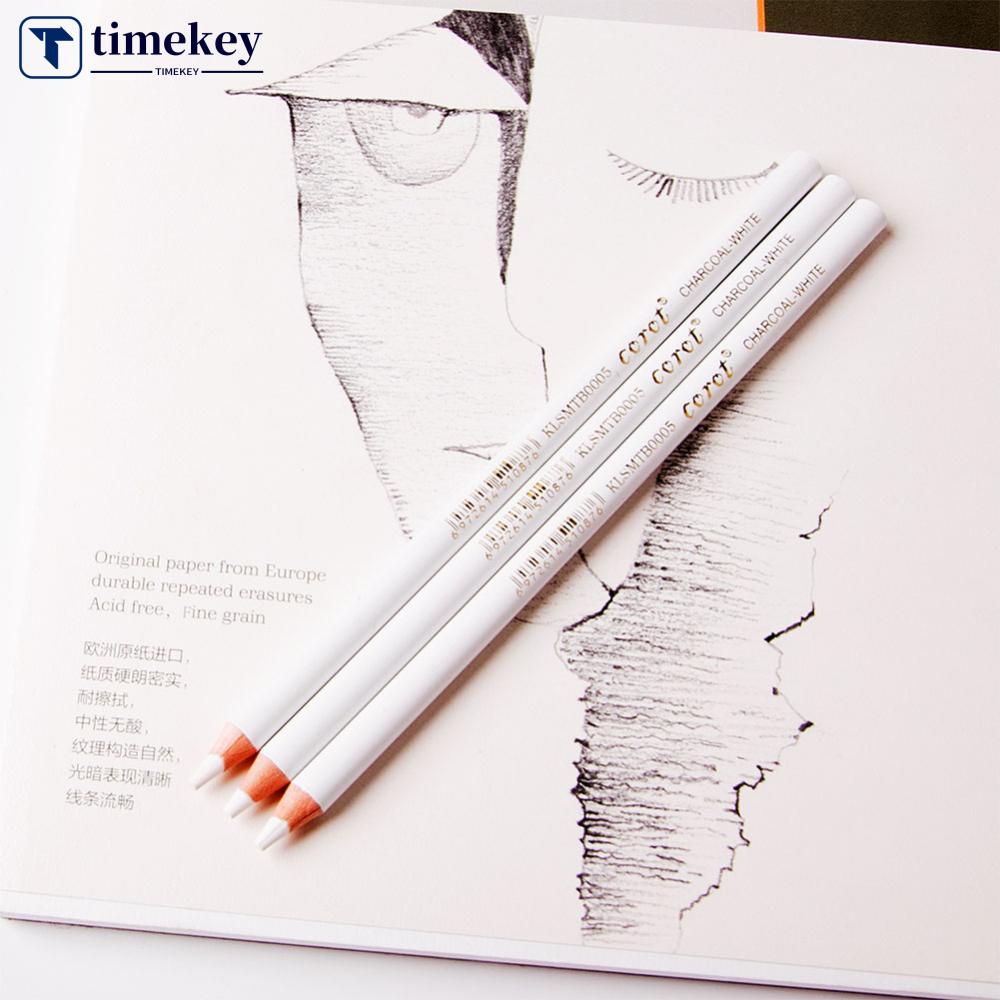 Timekey 3pcs / set Pensil Arang Putih Untuk Sketsa / Menggambar / Melukis / Menulis / Mewarnai it B9Y9