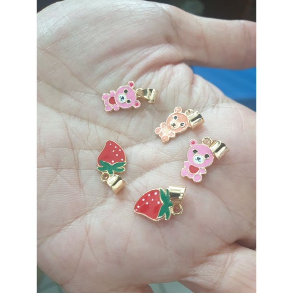liontin bandul kalung anak boneka karakter kartun beruang stroberi emas asli 375 8k lucu