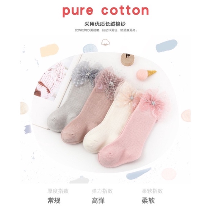 Kaos Kaki Panjang 0-2 Tahun Starry Bow Fashion Girl Korea Style dengan Pita Manis dan Bintang untuk CBKS LC