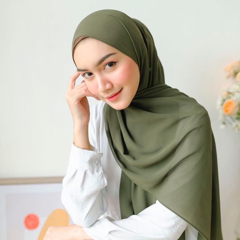 BISA COD! PASHMINA BELLA SQUARE DOUBLE HYCOUNT 175X75CM-Army