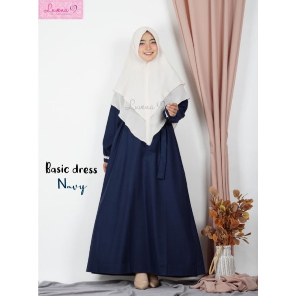 Gamis Basic Polos Navy Murah By Luvena Bahan Katun Toyobo Simple Murah Dress Muslim Nyaman Simple Ny