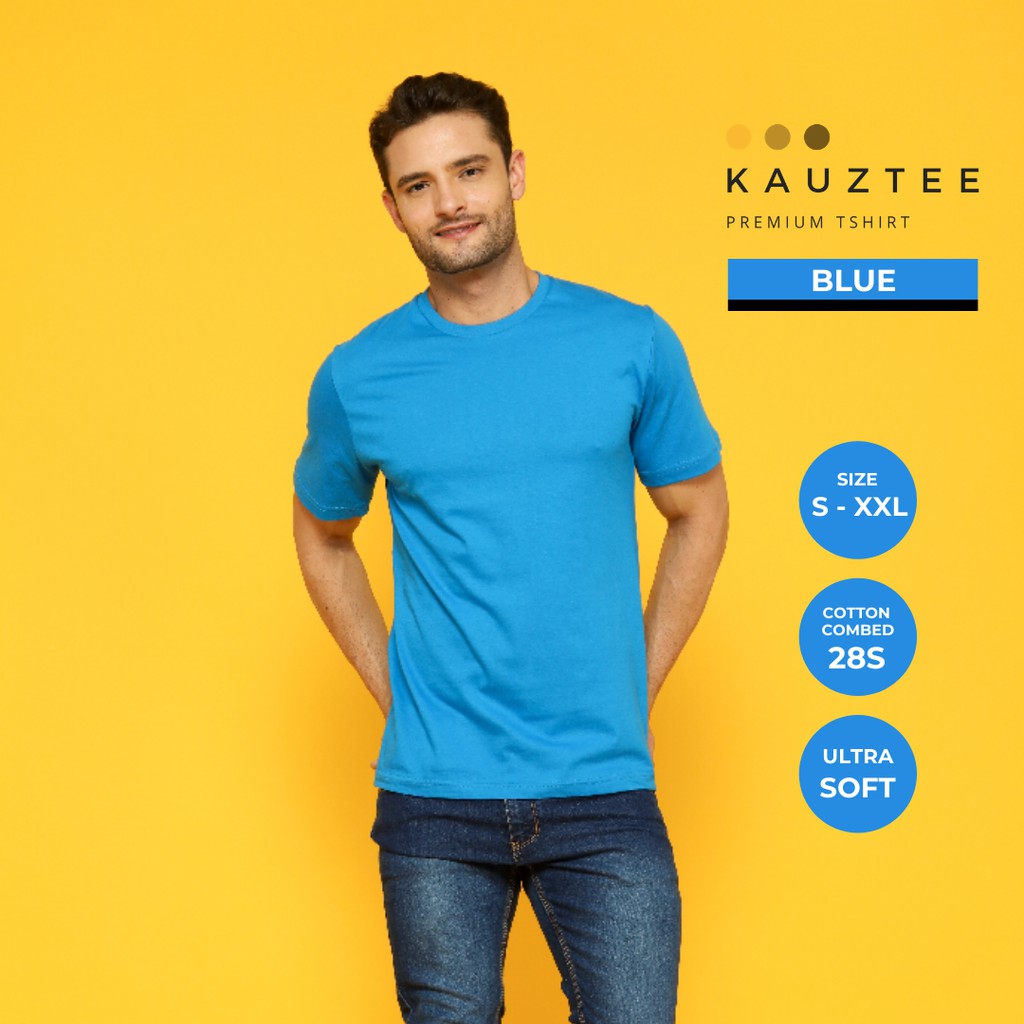 Kaos Tshirt Polos KAUZTEE Premium Tshirt Unisex 100% Cotton Combed 28s - Blue