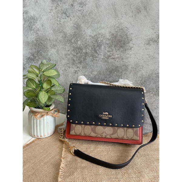 Tas Coach original - Coach klare crossbody in signature tan with rivets