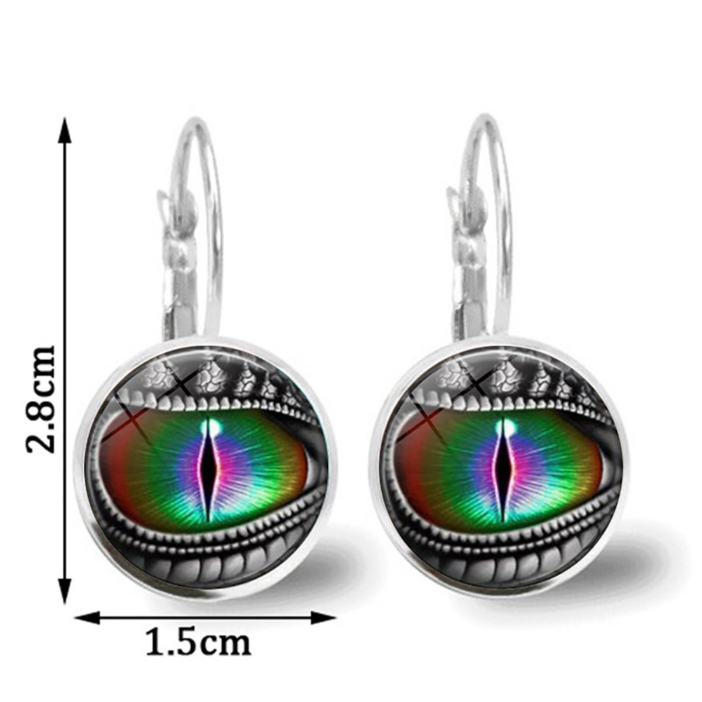 Hu Hu Hu Hu Hu Alat Bantu Pasang Kacamata♡ Anting Kait Gantung Cabochon Kaca Bulat Motif Mata Naga Gaya Vintage Untuk Wanita