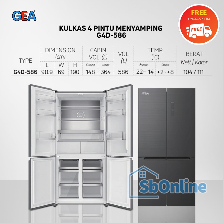 GEA Side by Side 4 Pintu 586 Liter Inverter - G4D 586