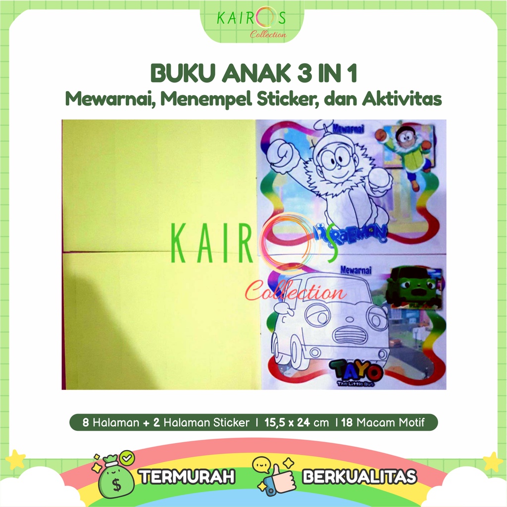 Buku Mewarnai, Menempel Sticker, Aktivitas Anak 3 In 1