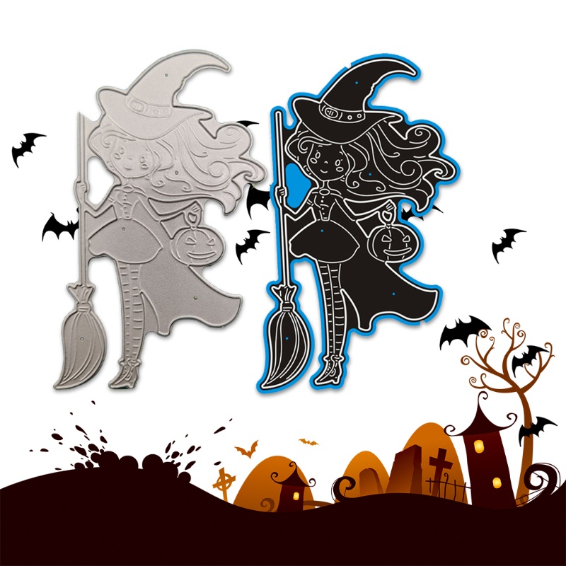 Zzz Cetakan Stensil Cutting Dies Motif Penyihir Halloween Bahan Metal Untuk Scrapbook / Craft DIY