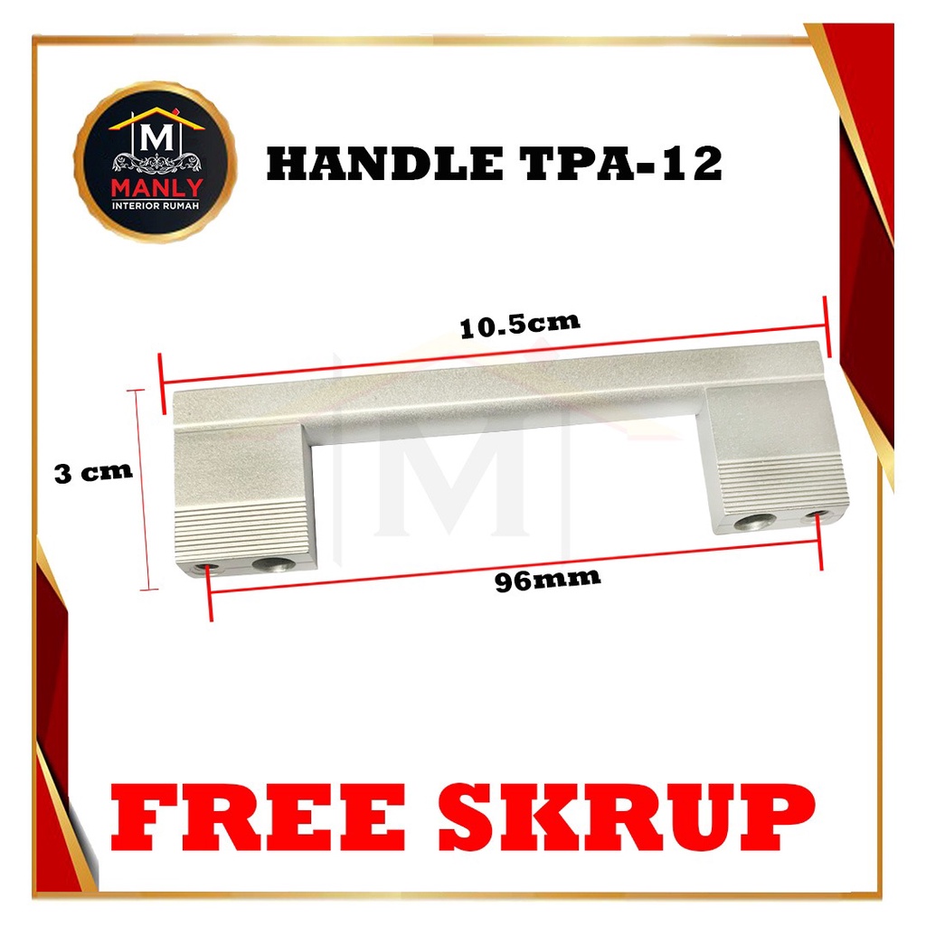 Huben Handle TPA-12 96 &amp; 128, 160 mm  Anodize (Tarikan Minimalis Laci, Lemari, Pintu, Jendela)