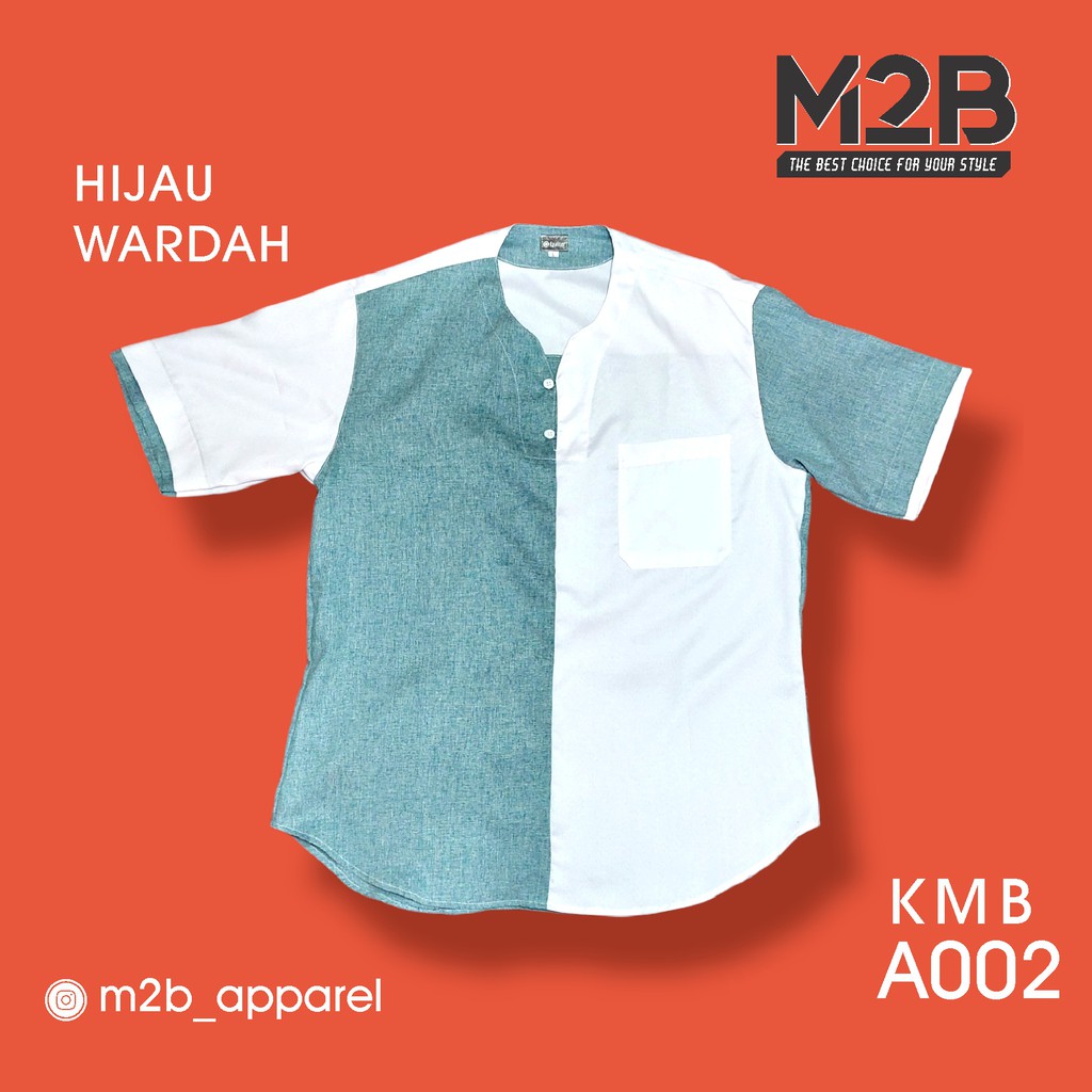 BAJU KOKO TANPA KERAH KOMBINASI WARNA HIJAU WARDAH DAN PUTIH BAHAN MADINAH
