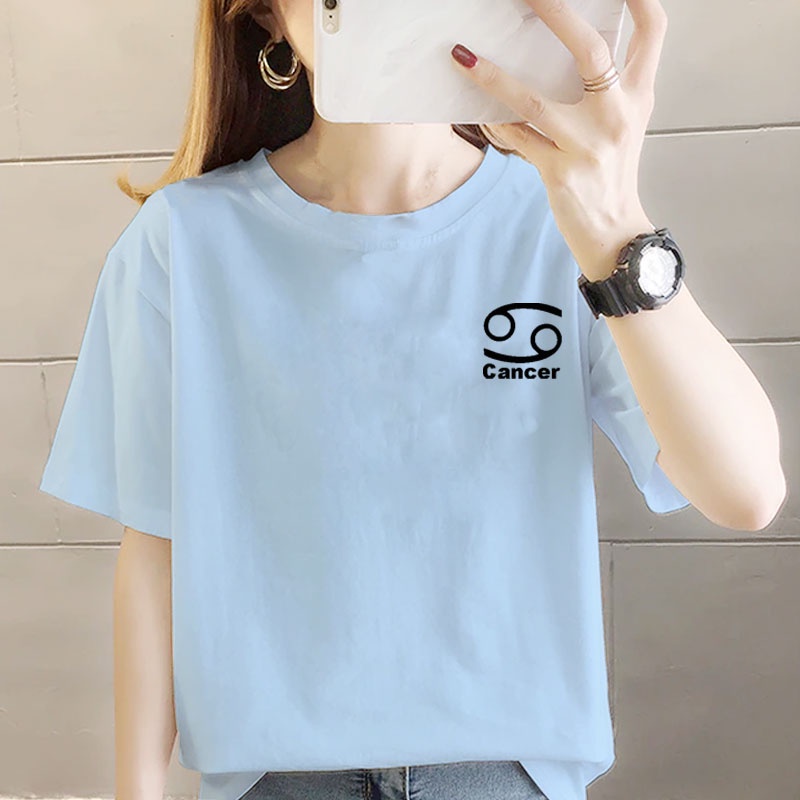 Baju Kaos Zodiak Cancer Oversize Wanita Pria Unisex Jumbo Lengan Pendek S - XXL Cotton Combat 30s