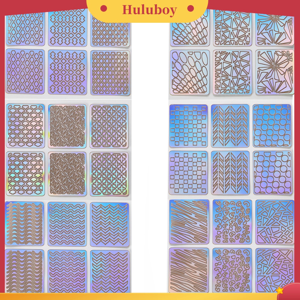 Huluboy Huluboy♡ 12 Lembar Cetakan Stempel Kuku Motif Garis Gelombang Hollow Untuk Manicure