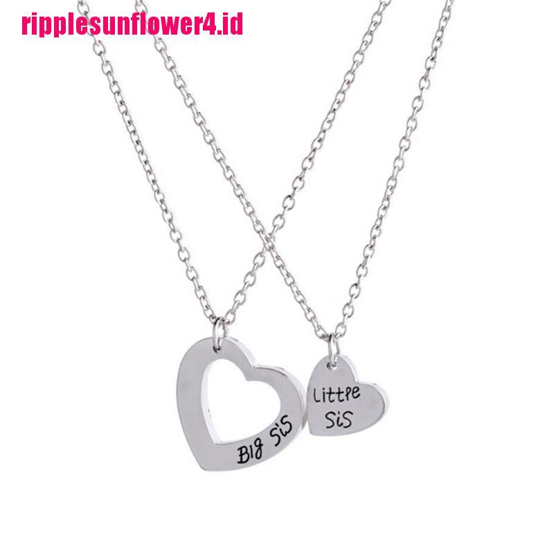 2pcs / set Kalung Rantai Dengan Liontin Hati Motif Tulisan Big Sister Untuk Wanita