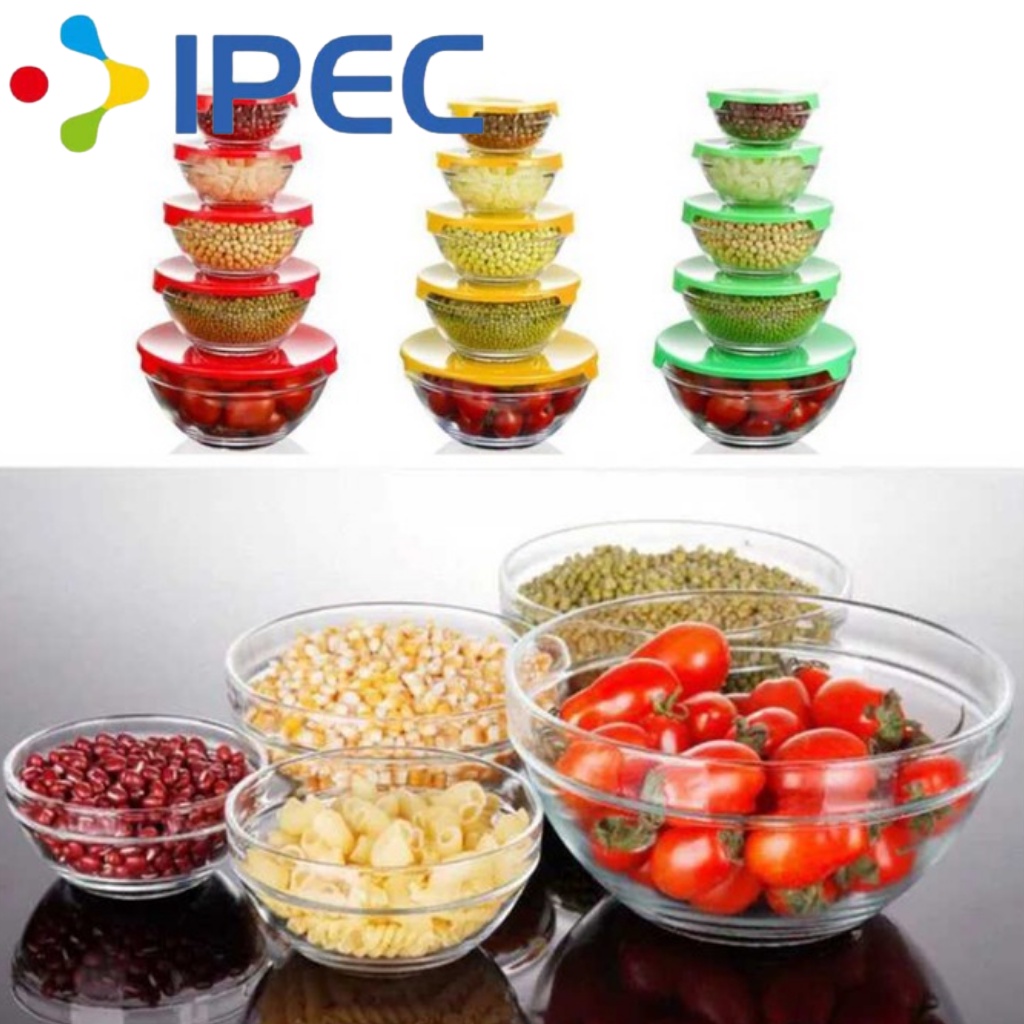 Mangkok kaca set / Glass Bowl Set Isi 5 Pcs / Mangkuk beling Set Tutup 5 Set 34005