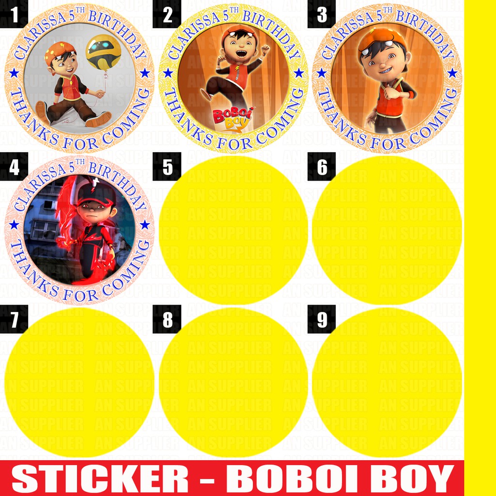 

60 STIKER LABEL BAG / KUE / SOUVENIR ULTAH ULANG TAHUN - BOBOI BOY , UPIN IPIN