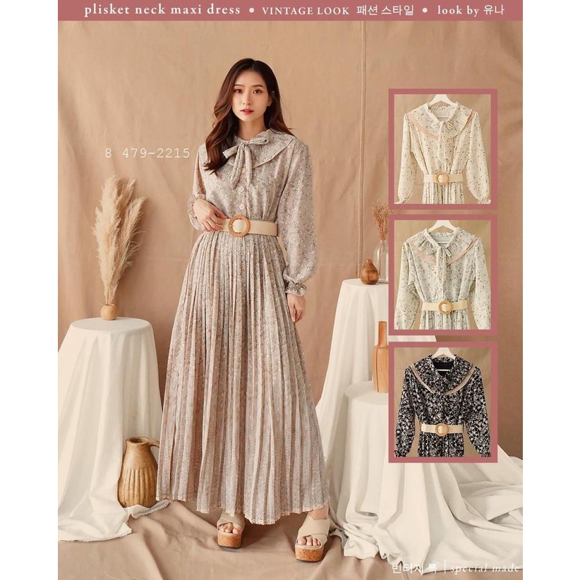 Gamis Yuna Plisket Wanita Terbaru Motif Bunga