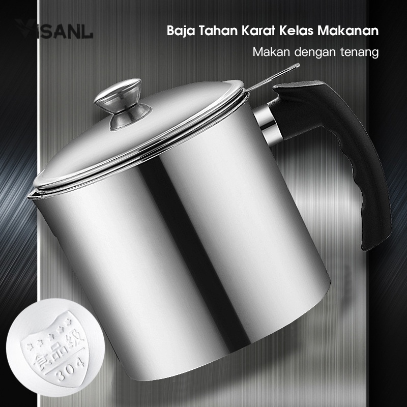 VISANL OIL POT FILTER 1200ML SARINGAN STAINLESS MINYAK GORENG SISA WADAH JELANTAH TEMPAT MINYAK SARINGAN