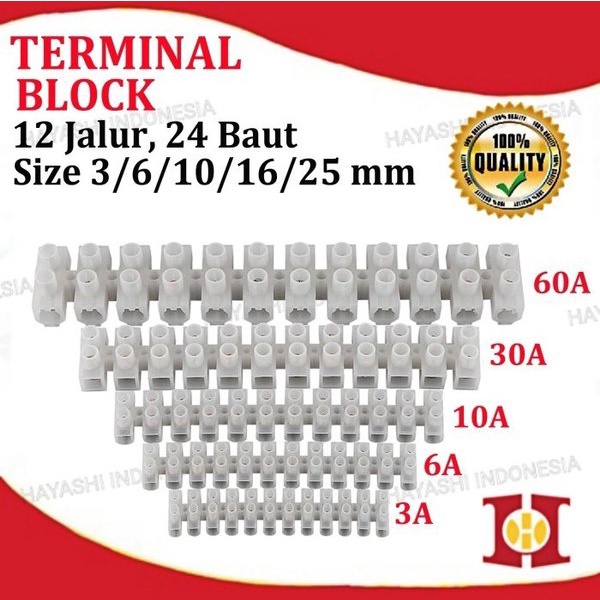 Terminal Krustin Klustin Block Blok 3A 6A 10A 30A 60A Putih Hitam