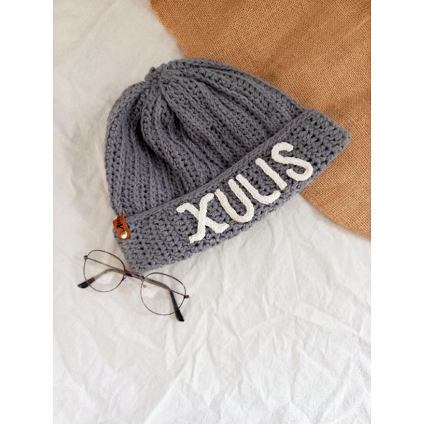 Beanie hat crochet / topi rajut custom / topi rajut lisa blackpink custom nama
