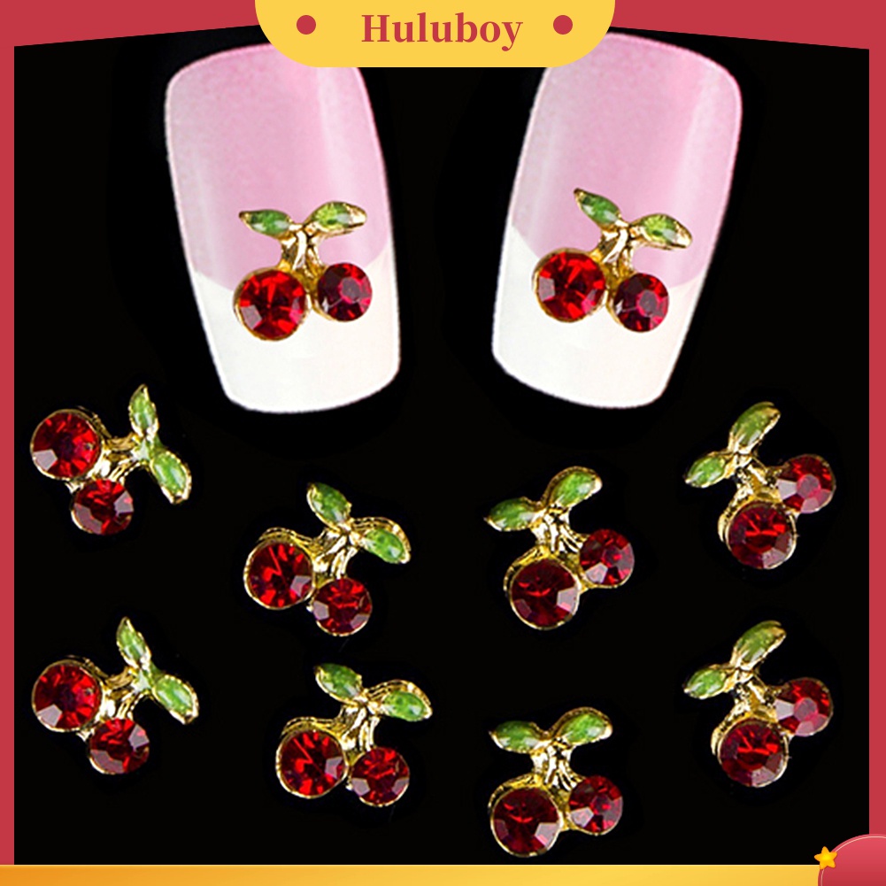 Huluboy Huluboy♡ 10pcs Berlian Imitasi Glitter Bentuk Cherry 3D Untuk Nail Art Charms